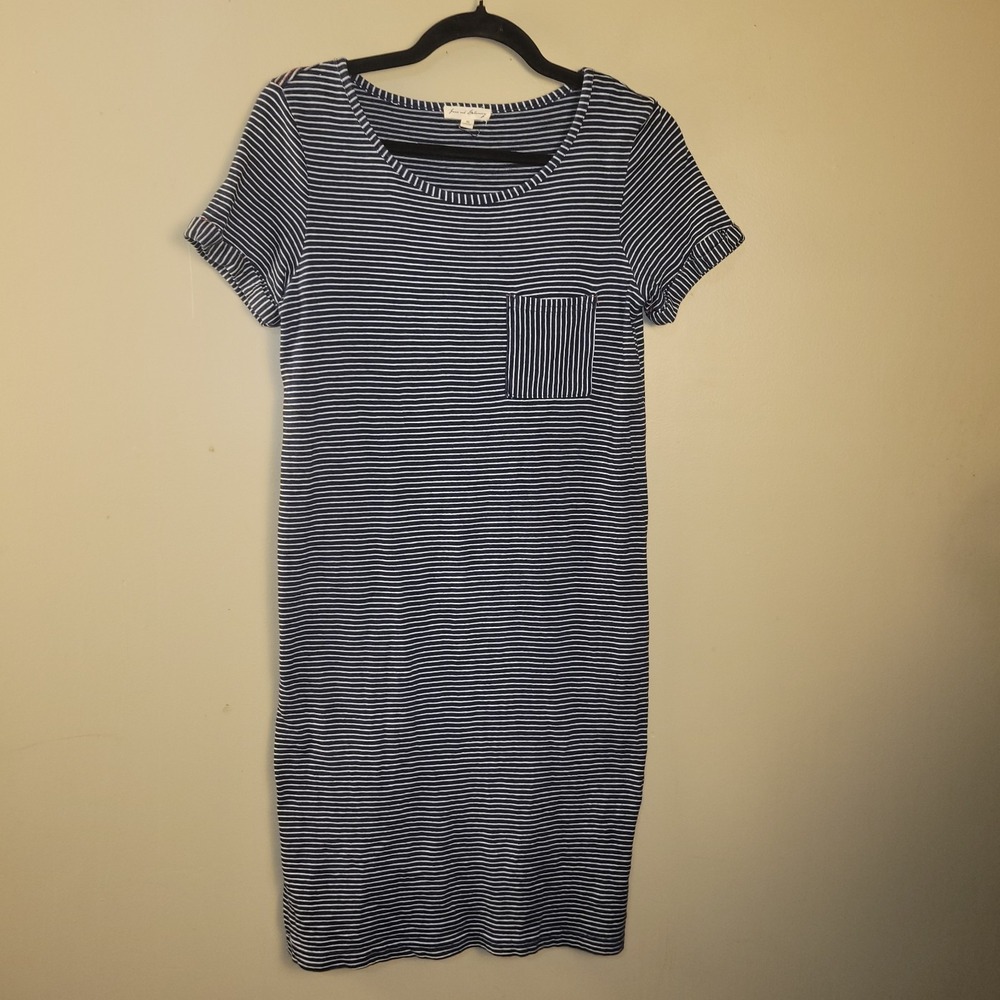 Love And Liberty Navy White Striped T Shirt Dress Pocket Cotton XS